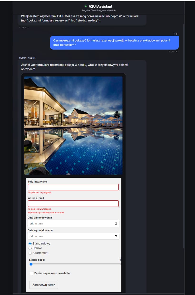 A2UI Chat Interface Example